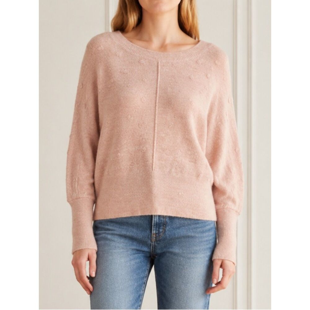William Rast Sweater Small Blush Pink Alpaca Blend Pom Dot Batwing Deep V Back
